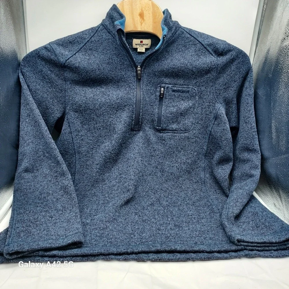 Woolrich Mens Blue Heathered Quarter Zip Sweater Fleece Pullover HMQ0023S Large